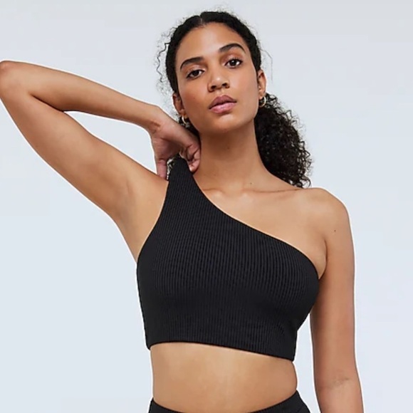 Madewell true black Ribbed One-Shoulder Longline Bikini Top - Picture 1 of 3